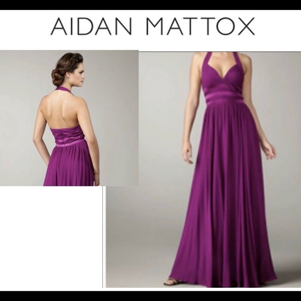 Aidan Mattox Dress Size 2 Halter Silk Ruched Fuchsia purple Formal Prom